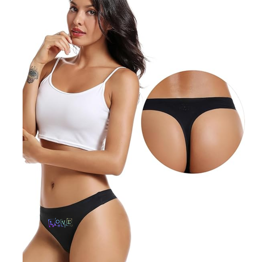 Love Printed Black Thongs