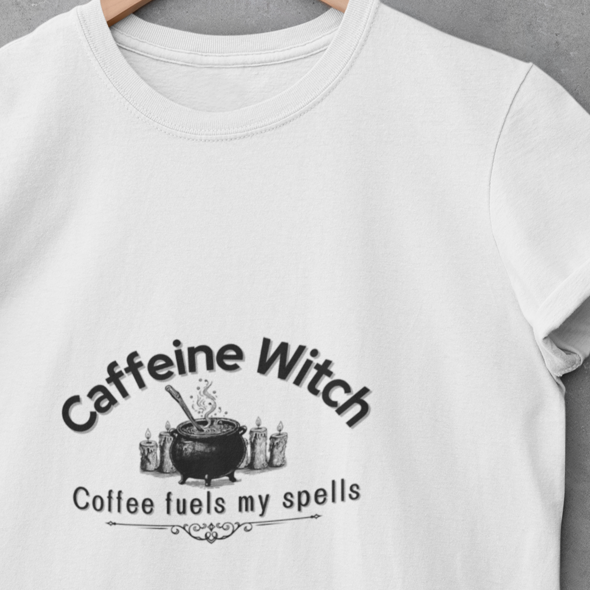 Caffeine Witch, Coffee Fuels My Spells Halloween Shirt