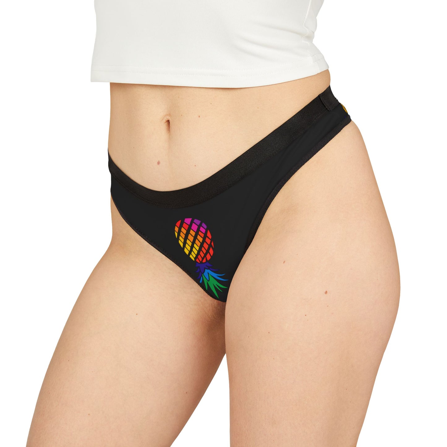 Tropical Pineapple Women's Black Thong, Fun Underwear