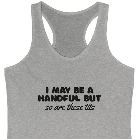 Gray tank top with black text on a white background