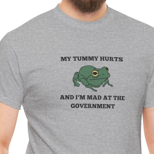 'My Tummy Hurts and I'm Mad at the Government' - Funny Unisex Heavy Cotton Tee -