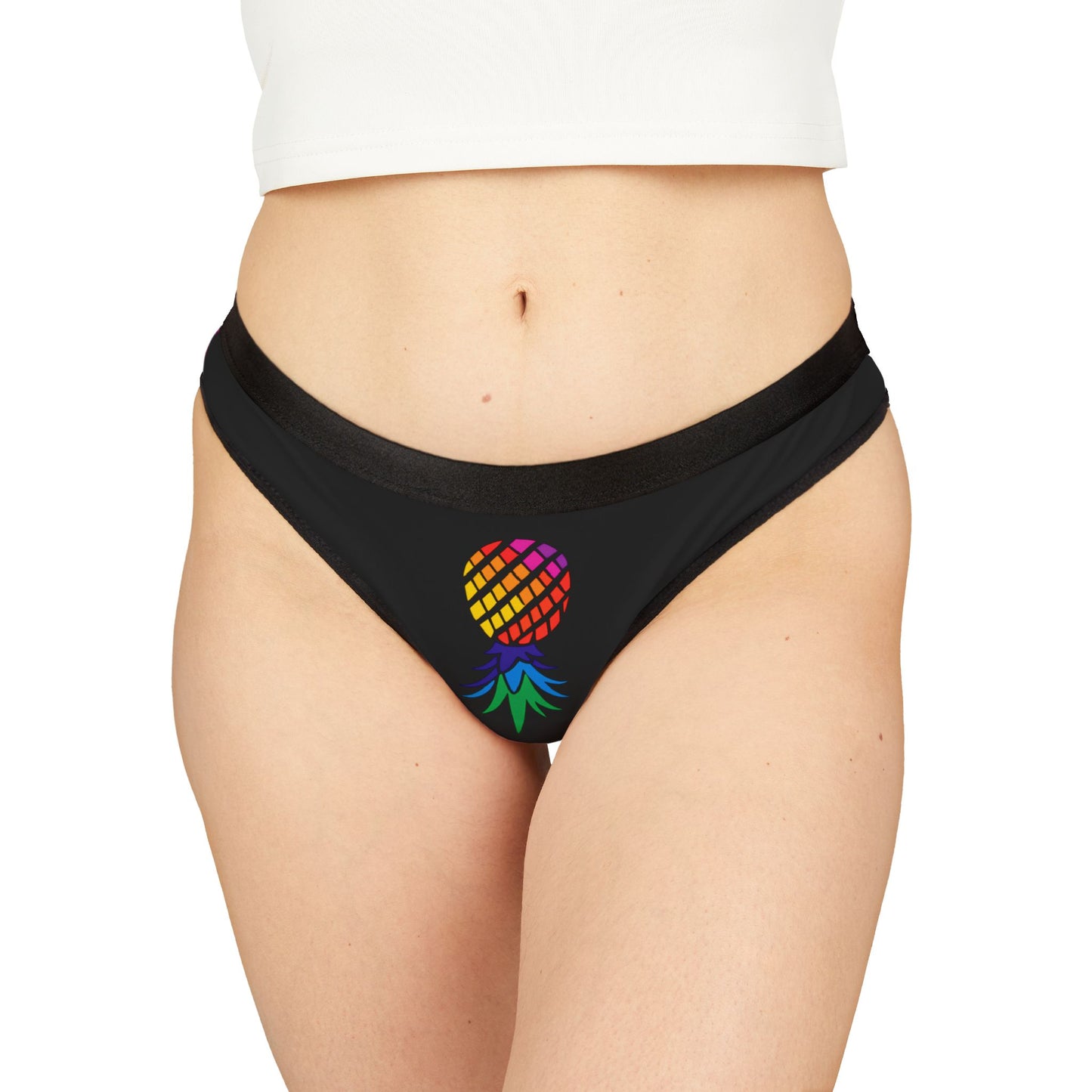 Tropical Pineapple Women's Black Thong, Fun Underwear